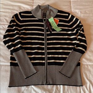 Black and White Sparkle Striped Zip-Up Sweater